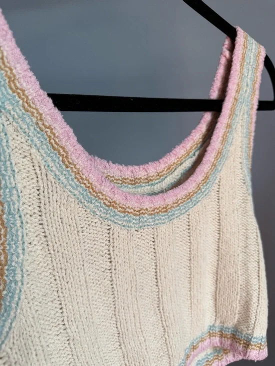 NWT l*space Ivy Cream Knit Crop Tank Top with Pastel Trim - Picture 6 of 11